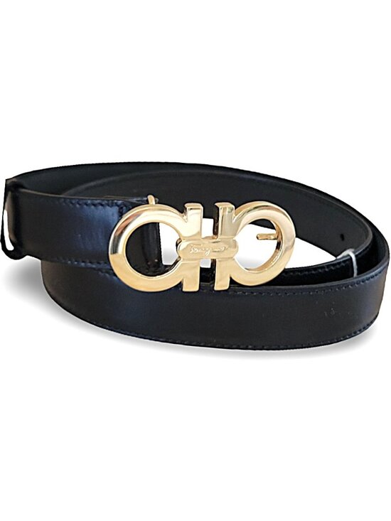Salvatore Ferragamo Gancini Leather Belt – Black & Gold main image 7